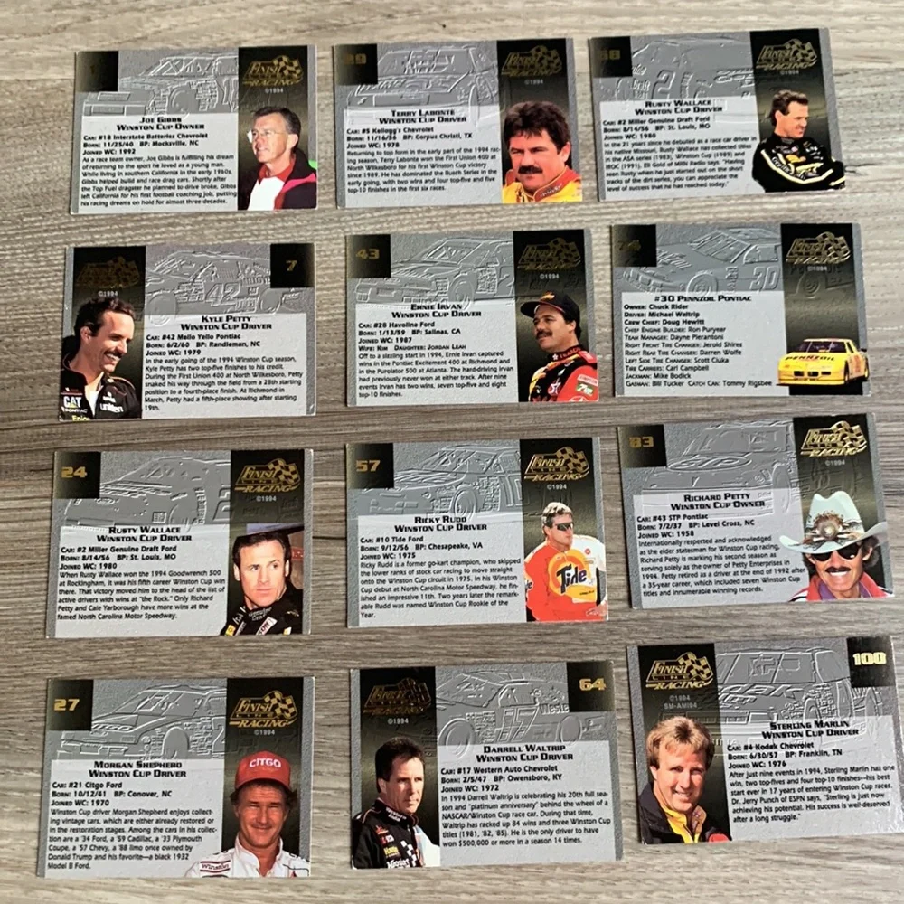 Finish Line Gold 1994 Race Car Driver NASCAR Racing Sport Trading Cards Vintage